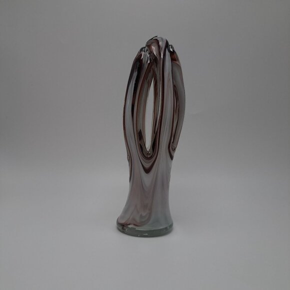 Hand Blown Murano Style Art Glass Vase Brown Swirl Design Mexico Vintage - Picture 8 of 11